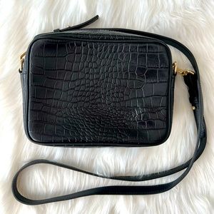 Italian black croc embossed crossbody